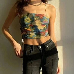 Urban Outfitters Small Tasmin Mesh Ruched Cropped Cami EUC